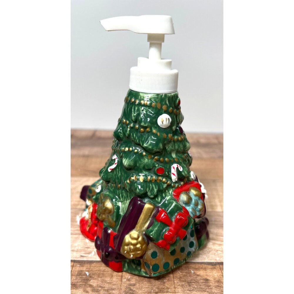 Ceramic Christmas Tree Soap/Lotion Dispenser With Holiday Themed Decorative Base